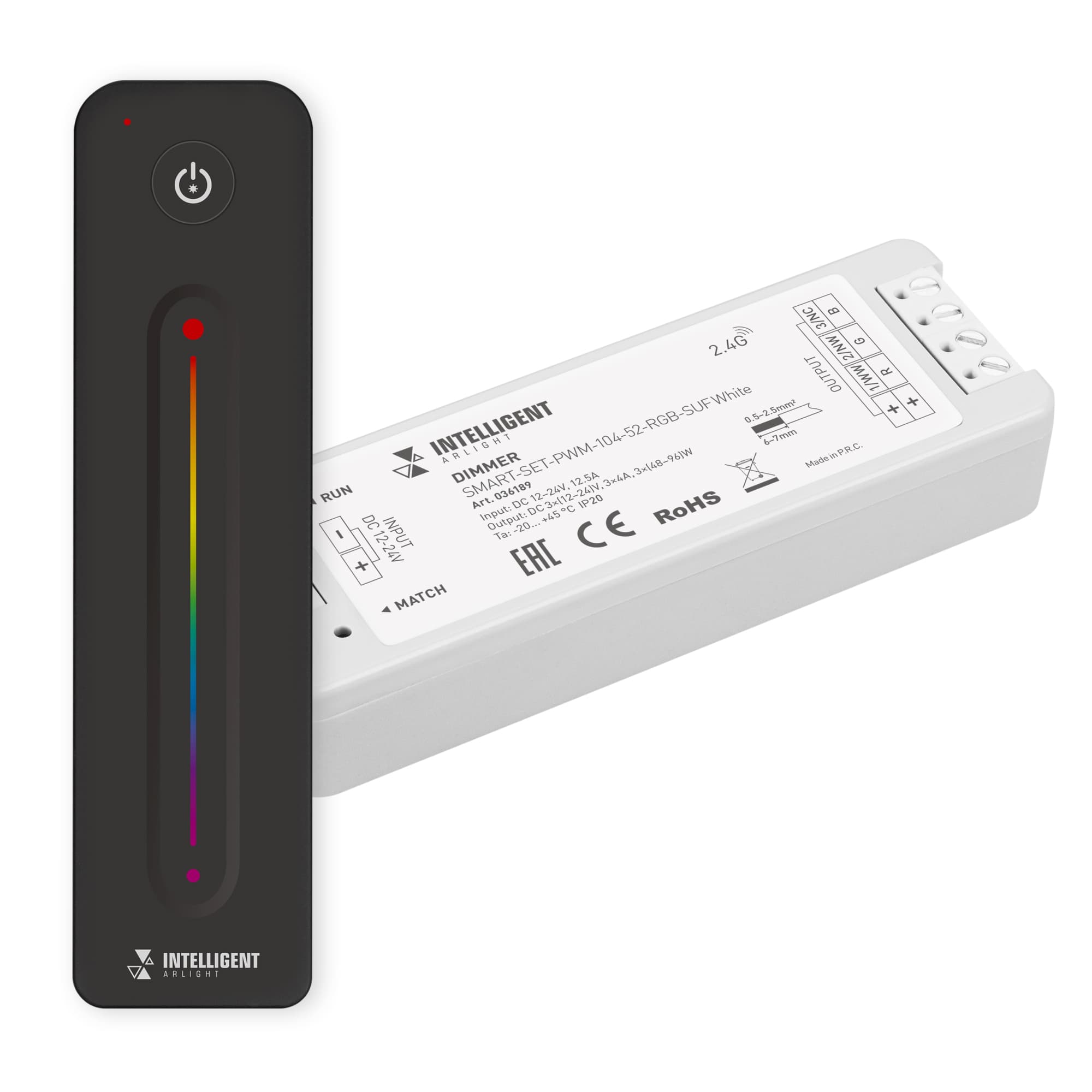 Диммер INTELLIGENT SMART-SET-PWM-104-52-RGB-SUF White (12-24V, 3x4A, ПДУ LINE, 2.4G) (IARL, IP20 Пластик, 5 лет)