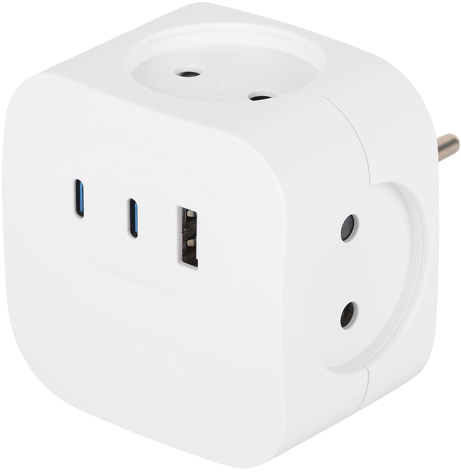 Разветвитель электрический 10А 4 розетки + 3 USB A+C со шторками белый SP-4-3USBAC-W