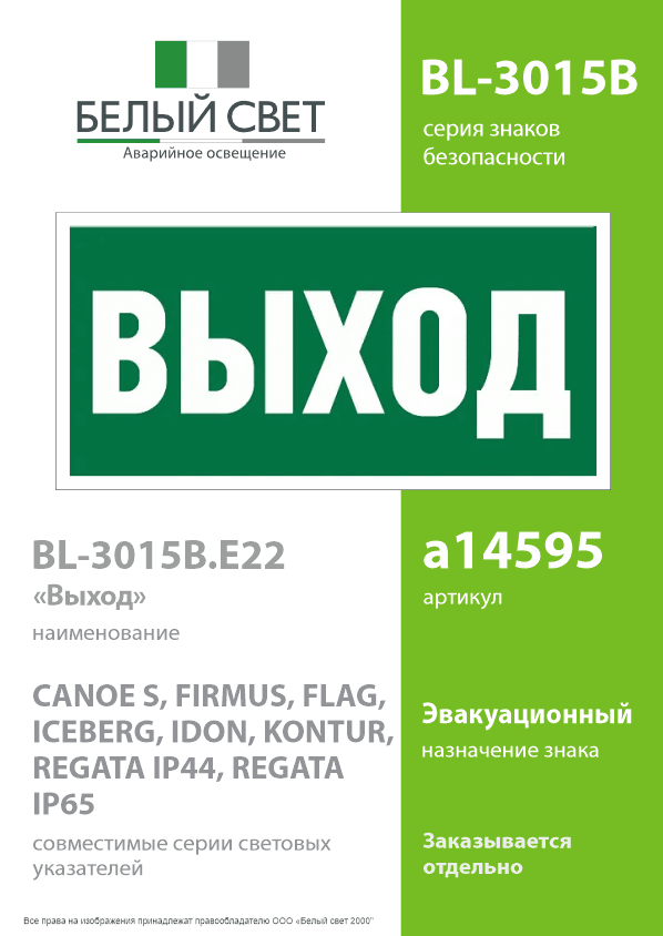 Знак безопасности BL-3015B.E22''Выход''