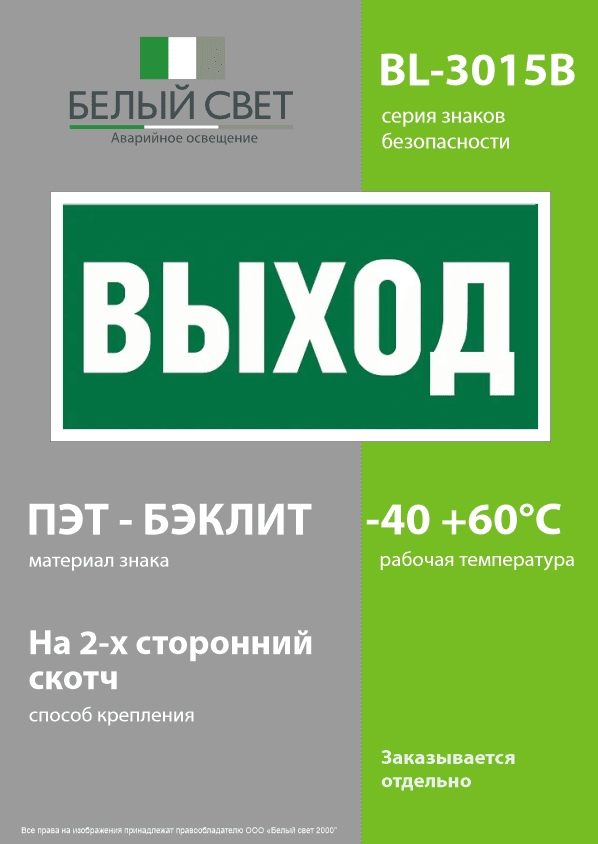 Знак безопасности BL-3015B.E22''Выход''