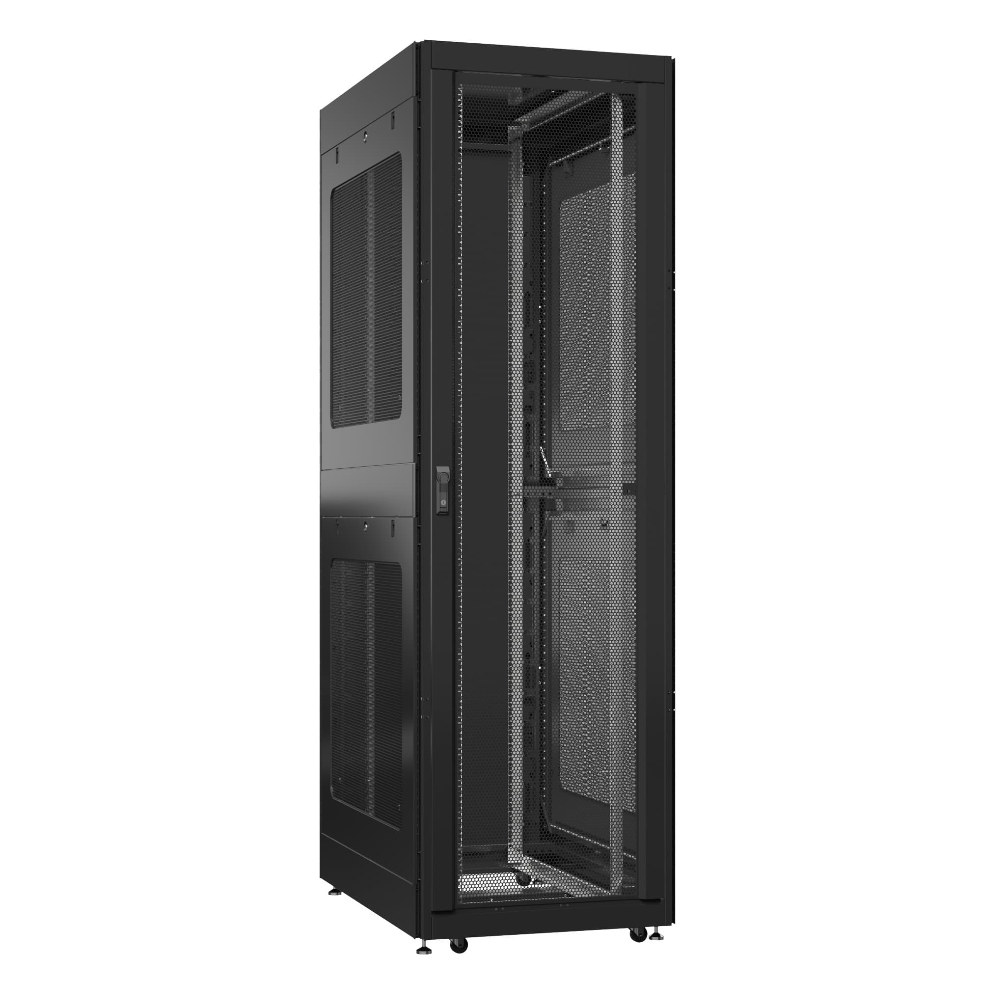 Шкаф серверный 52U 800х1200 передняя дверь: двустворчатая глухой металл IP51. задняя дверь: одностворчатая перфорированная IP20. боковые панели: перфорированные. цвет: черный RAL9005