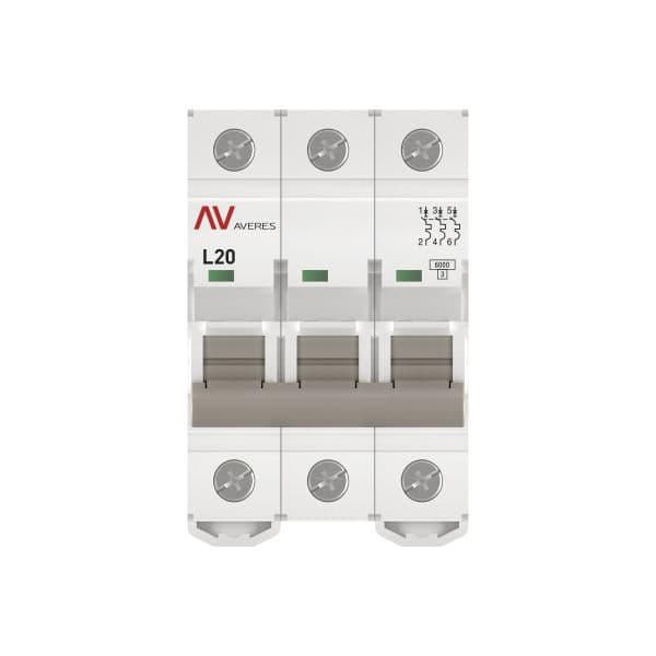 Выключатель автоматический AV-6 3P 20A (L) 6kA AVERES