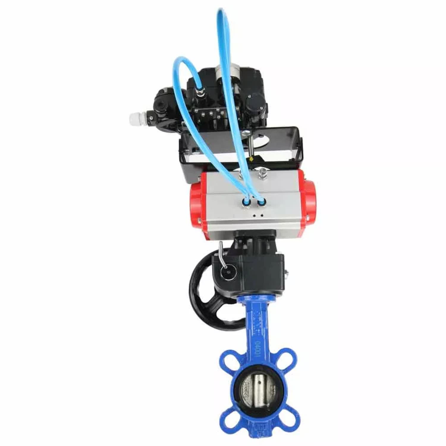Затвор дисковый GGG50-316L-EPDM Ду50 Ру16, корпус чугун GGG50, диск нержавеющая сталь 316L, уплотнение EPDM, пневмопривод DA-065, ручной дублёр HDM-1, электропневматический поворотный позиционер EPRP1-NU-0-08 без обратной связи