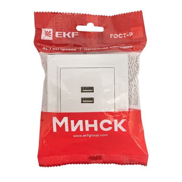 Минск Розетка USB 2-местная СП 2,1А  белая