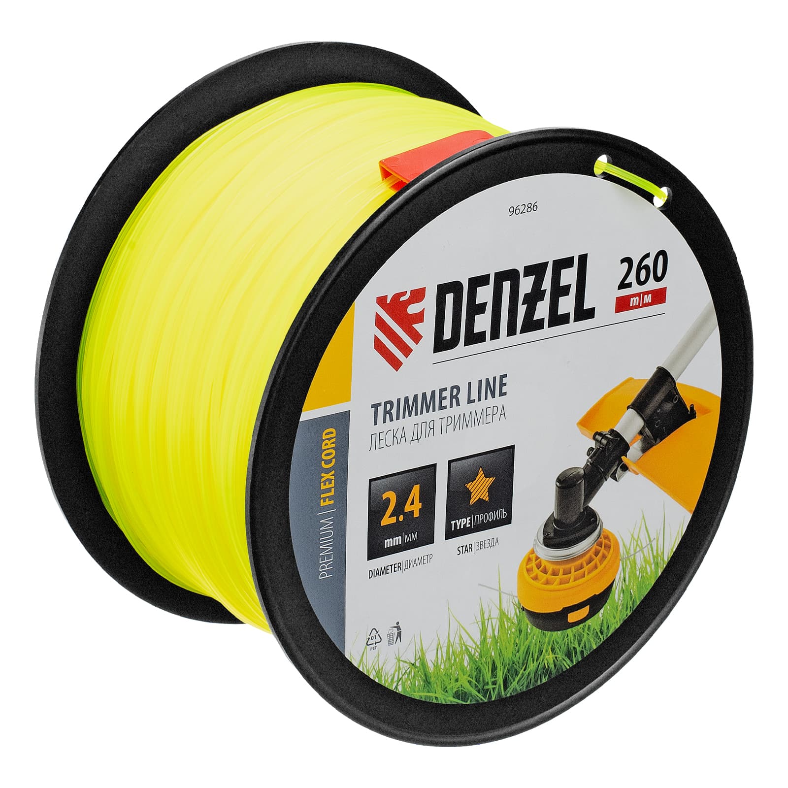 Леска для триммера звезда, 2,4мм х 260м, на DIN катушке FLEX CORD