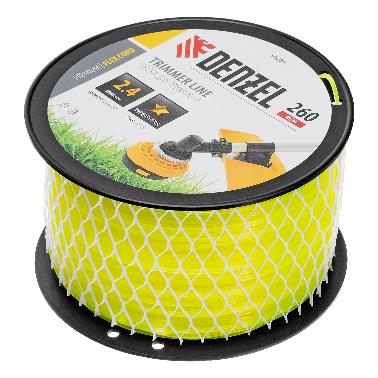 Леска для триммера звезда, 2,4мм х 260м, на DIN катушке FLEX CORD