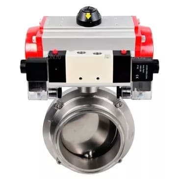 Затвор дисковый поворотный кламповый 304-304-Sil-2W-C-H Ду32 Ру10 корпус пищевая нержавеющая сталь 304, уплотнение Silicon, с пневмоприводом DA-065 и пневмораспределителем PND1-S2EM-52-2-T10-220VAC