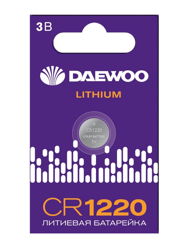 Элемент питания батарейка таблетка литиевая типоразмер 1220 CR1220 DAEWOO Lithium BL-1 Jazzway