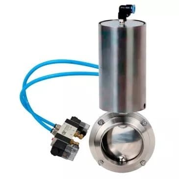 Затвор дисковый поворотный 304-304-EPDM-2W-W-H Ду65 Ру10 пищевая нержавеющая сталь 304, уплотнение EPDM, с пневмоприводом ПВП-85 и пневмораспределителем PND1-S2EM-52-2-T10-220VAC