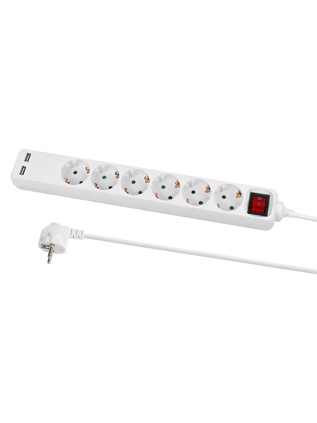 Удлинитель бытовой  У06В-USB 6 гнезд, 2USB 2,4А, 1,5 м, вык., з/к, ПВС 3х0,75мм2 10А/250В белый TDM