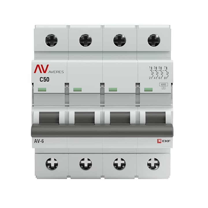 Выключатель автоматический AV-6 4P 50A (C) 6kA AVERES