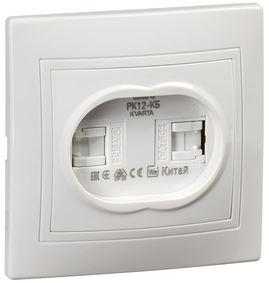 KVARTA Розетка 2-местная компьютерная RJ45 кат.5е РК12-КБ белый GENERICA