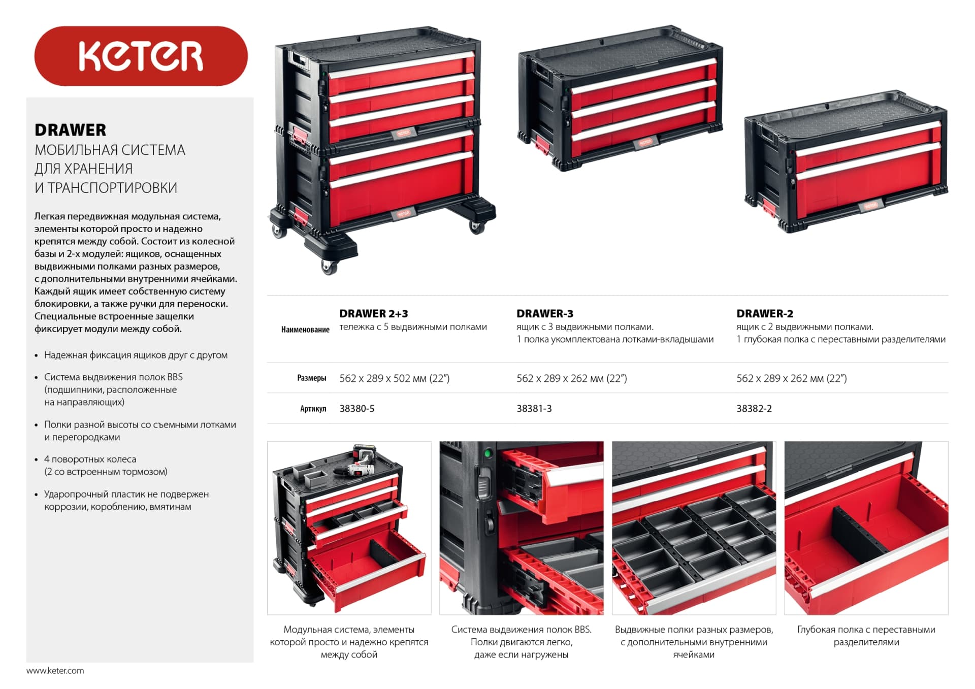 Тележка с 5 ящиками DRAWER (22'')