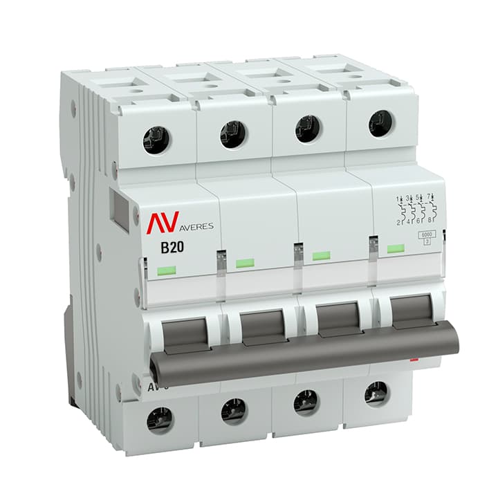 Выключатель автоматический AV-6 4P 20A (B) 6kA AVERES
