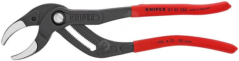 Клещи переставные трубные захватные 25-80мм для сифонов масляных фильтров пластмассовых труб L=250мм Cr-V черные