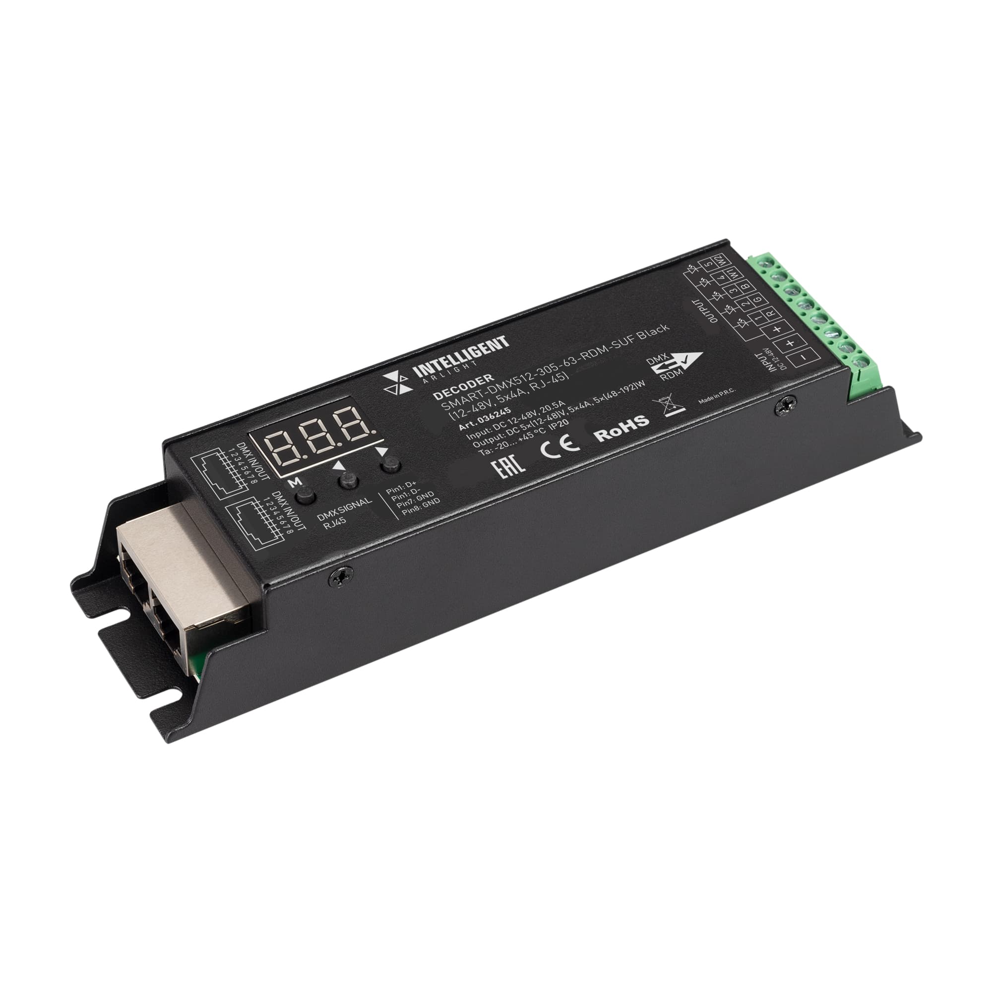 Декодер SMART-DMX512-305-63-RDM-SUF Black 12-48V 5x4 A RJ-45
