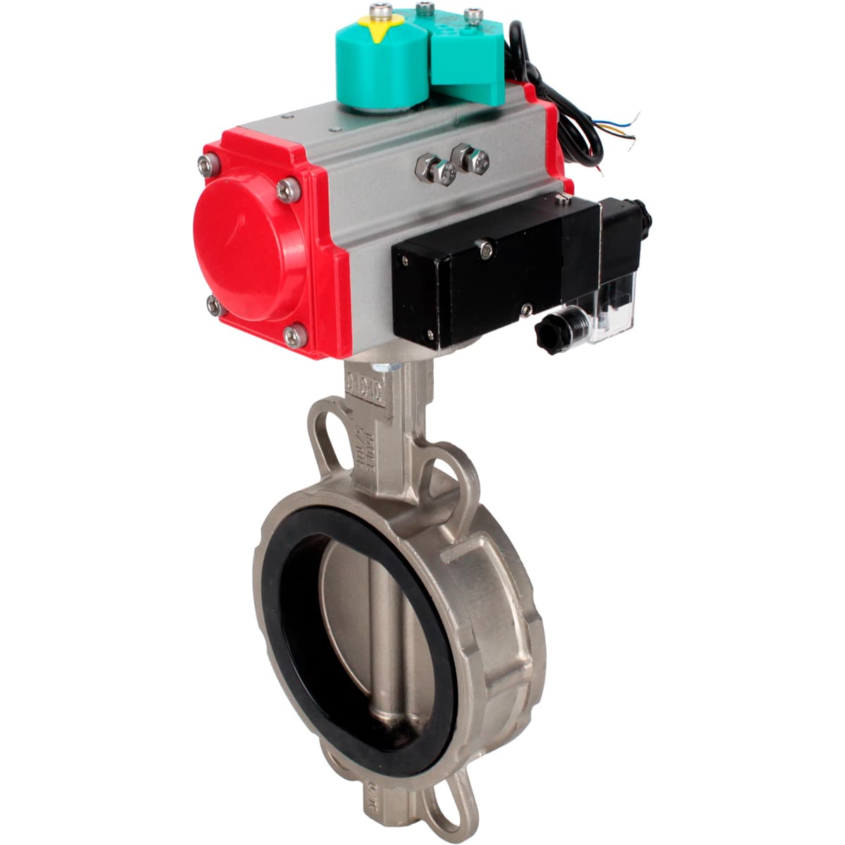 Затвор дисковый поворотный 316-316-VITON-2W-Fb Ду80 Ру16 корпус нерж. сталь 316L, диск нерж. сталь 316L, уплотнение Viton, с пн.приводом DA-083, пн.распределителем PND2-S1EM-52-1NC-J08-220VAC и магнитным переключателем МППП-200