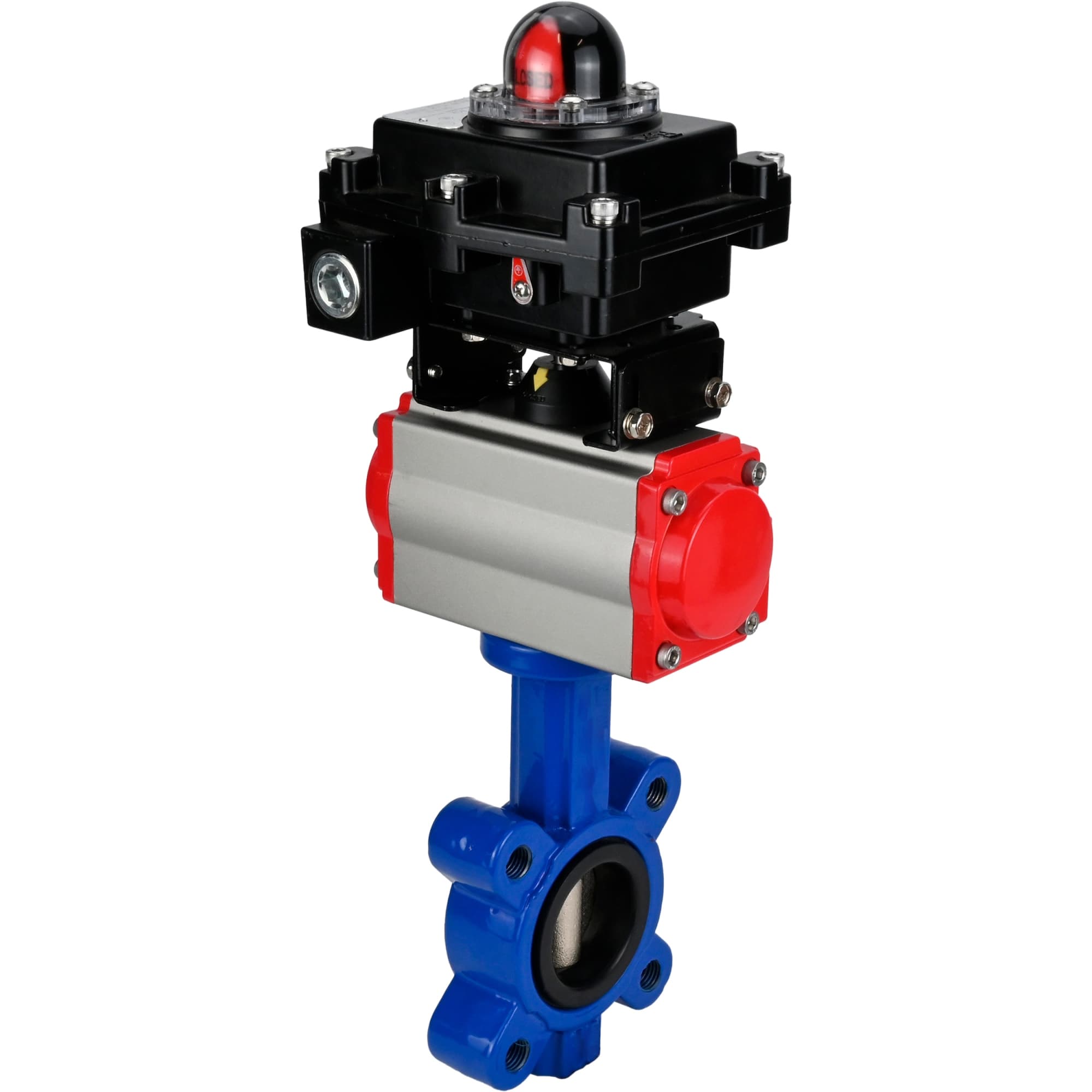 Затвор дисковый поворотный QT450-304-EPDM-2W-Fb-H Ду50 Ру16 корпус чугун QT450, диск нержавеющая сталь 304, уплотнение EPDM, с пневмоприводом SA-083 и БКВ LSB-410-02ExM12-250