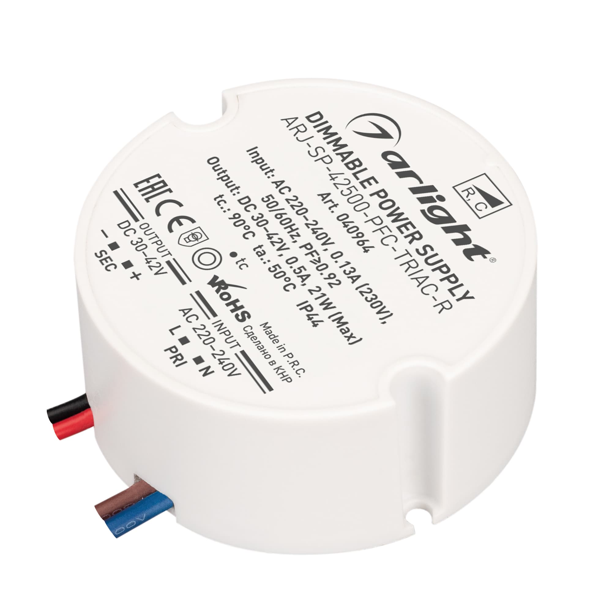 Блок питания ARJ-SP-42500-PFC-TRIAC-R (21W, 30-42V, 500mA) (IP44 Пластик, 5 лет)