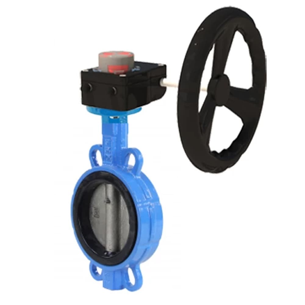 Затвор дисковый поворотный для абразивных сред QT450-316-EPDM-2W-Fb-H Ду50 Ру16, корпус чугун QT450, диск нержавеющая сталь 316L, уплотнение EPDM, с редуктором HGB-1 с индикатором положения