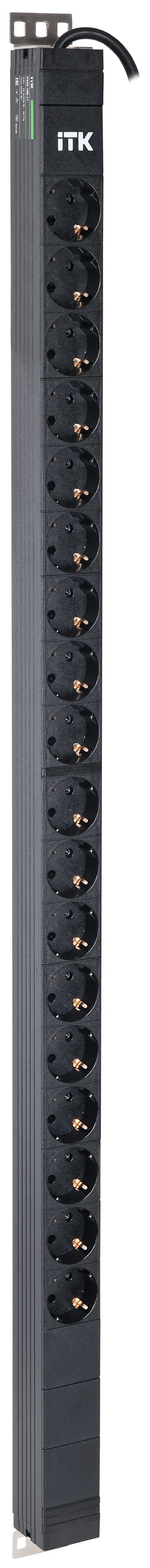 Блок распределения питания ITK PDU вертикальный 24U 1 фаза 16А 18 розеток Schuko (немецкий стандарт) кабель 3м вилка Schuko (немецкий стандарт)