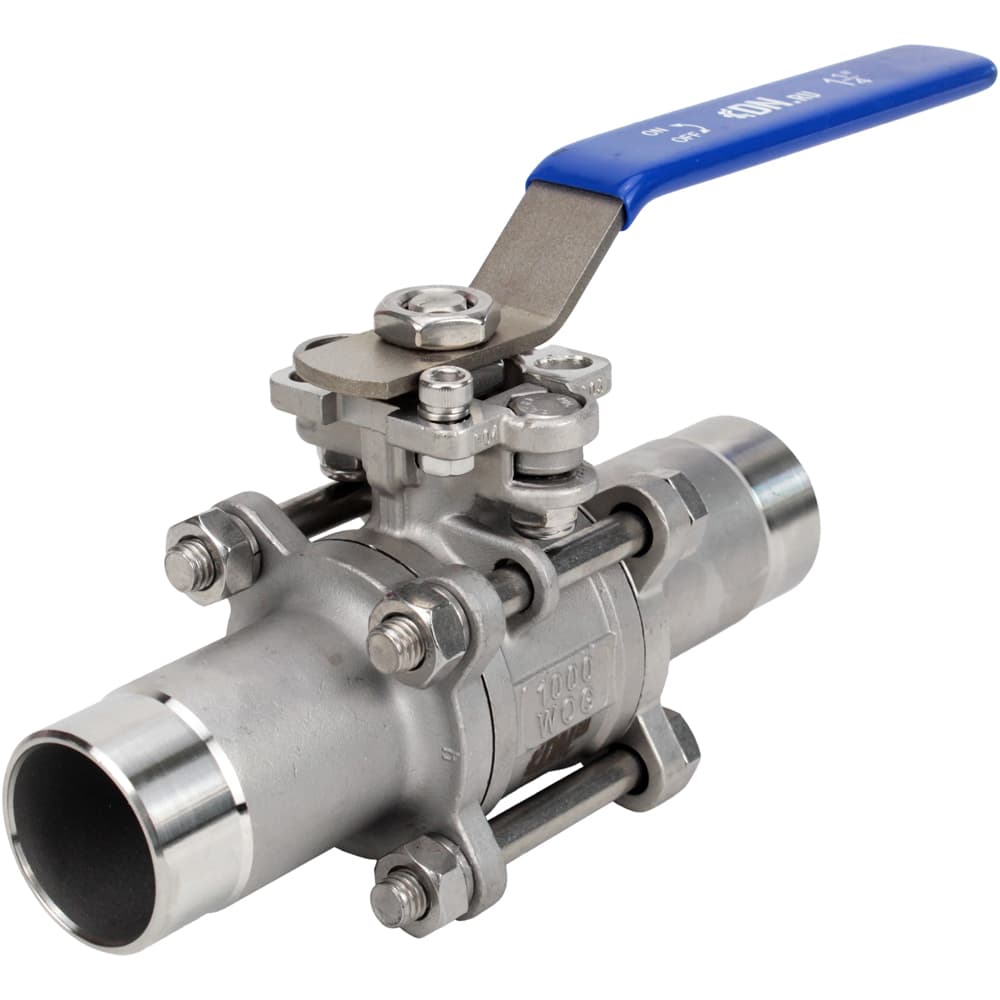 Кран шаровой 316-316-PTFE-W-H Ду25 Ру63 нержавеющая сталь SS316, полнопроходной, трехсоставной, уплотнение PTFE, под приварку, с рукояткой