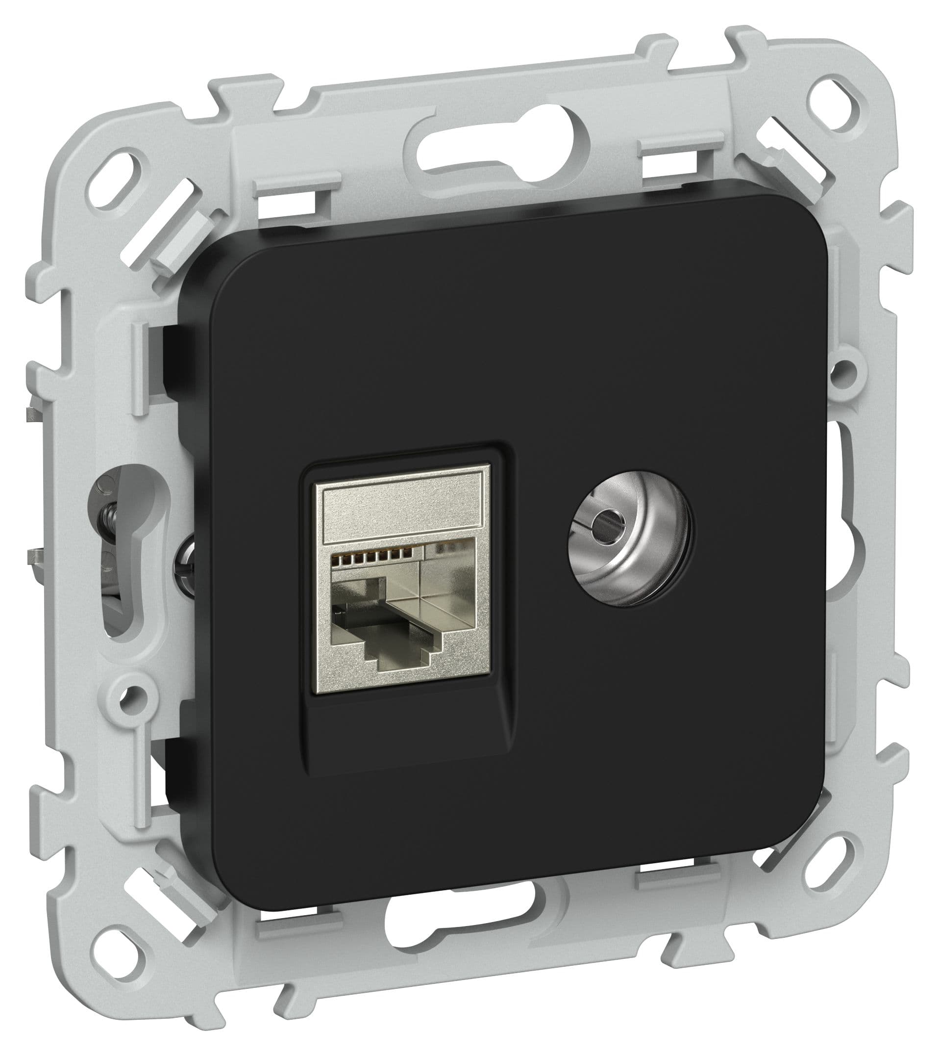 FLITE Розетка 2-местная RJ45/TV категория 6 STP РКТВ6-2-1-ФлЧ черный IEK