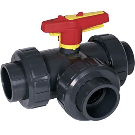 Кран шаровой S4 3W T-ball DN40 PVC темно-серый, PVCu клеевая муфта D50 metric PN16 EPDM PTFE отд. упак. PRAHER(Австрия)