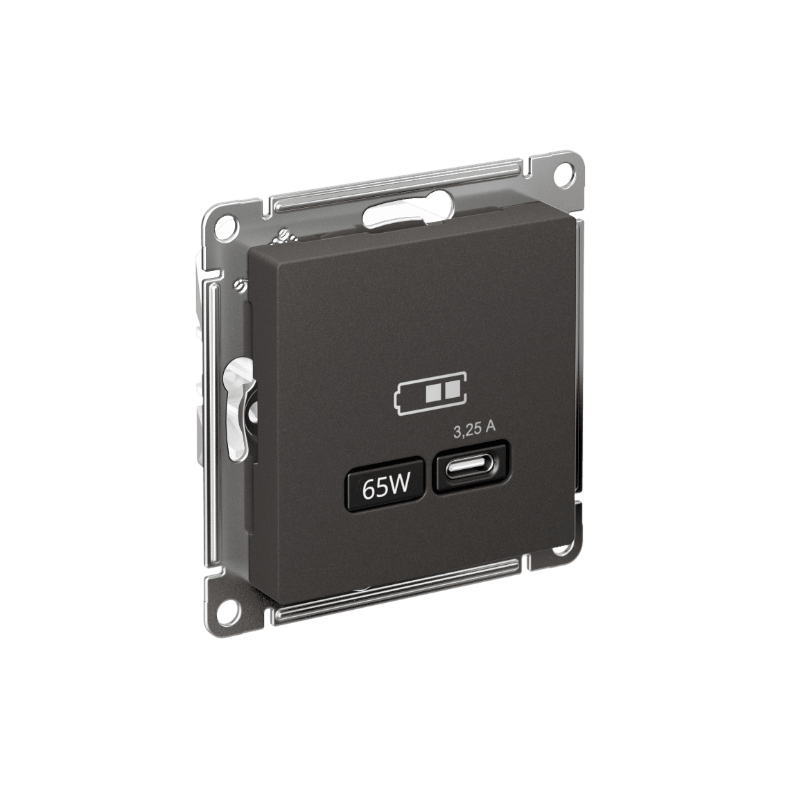 ATLASDESIGN USB РОЗЕТКА тип-С 65Вт высокоскор.заряд. QC, PD, механизм, БАЗАЛЬТ