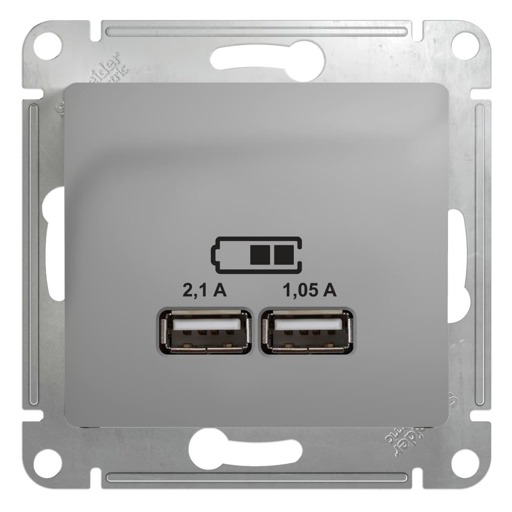 Розетка GLOSSA USB A+A 5В/2100мА 2х5В/1050мА механизм алюминий