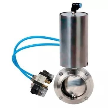 Затвор дисковый поворотный 304-304-Sil-2W-W-H Ду32 Ру10 пищевая нержавеющая сталь 304, уплотнение Silicon, с пневмоприводом ПВП-85 и пневмораспределителем PND1-S2EM-52-2-T10-220VAC