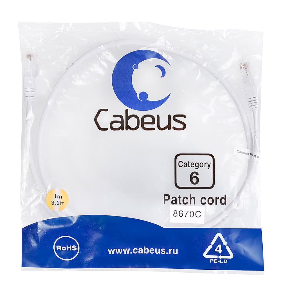 Патч-корд U/UTP, категория 6, 2xRJ45/8p8c, неэкранированный, белый, PVC, 1м