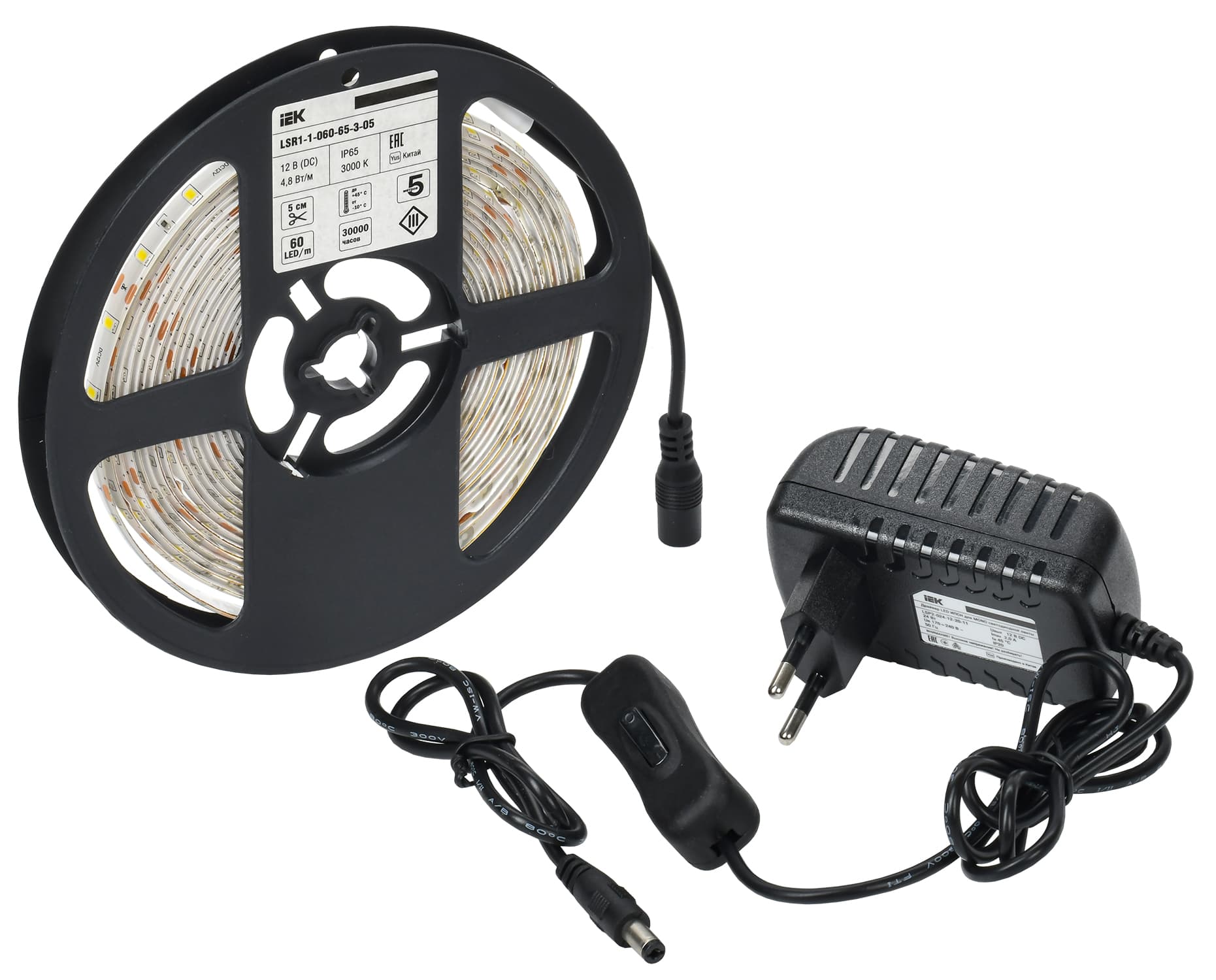 Комплект светодиодной ленты 5м LSR-2835WW60 с драйвером 4,8Вт/м 12В IP65 60LED/м