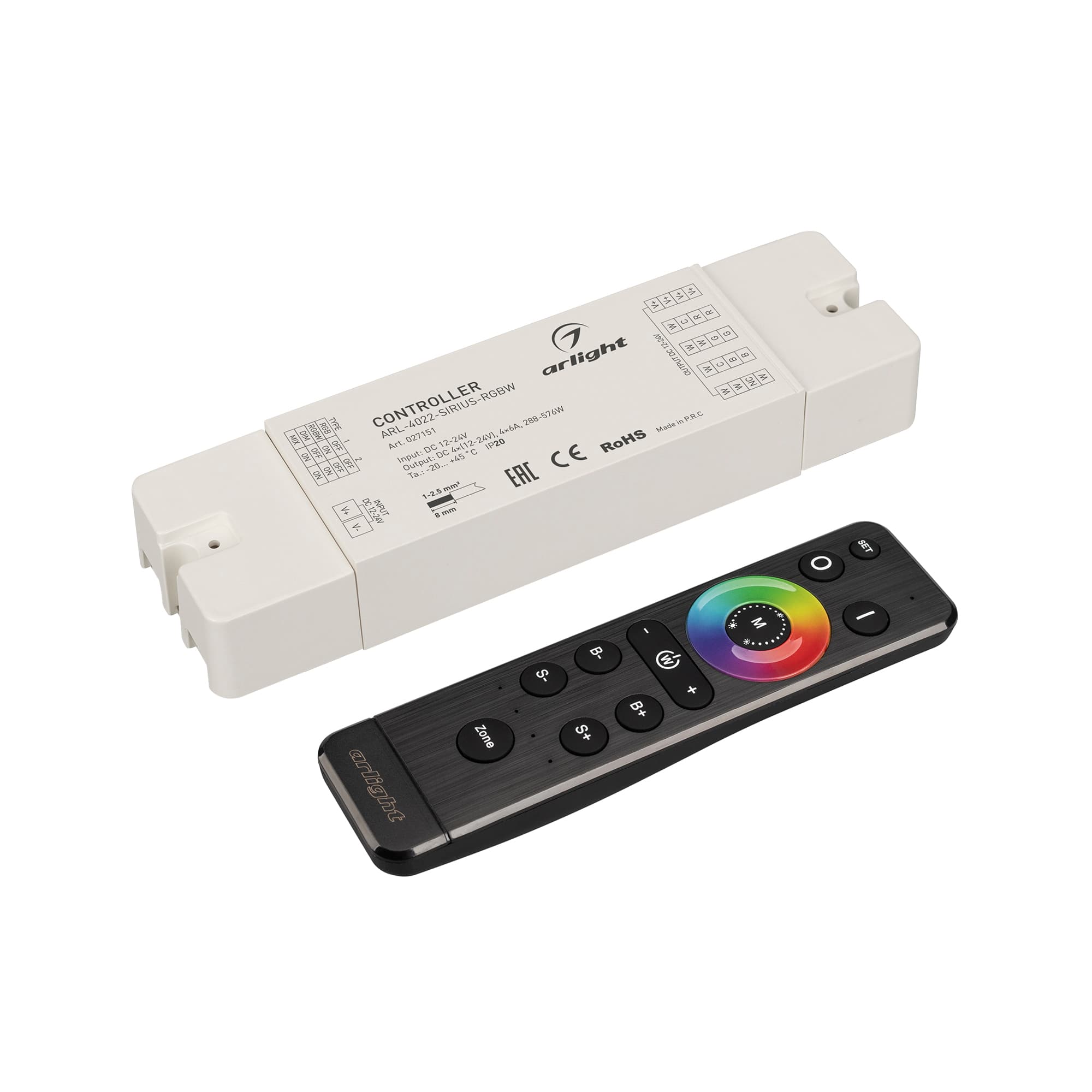 Диммер ARL-SET-PWM-104-72-RGBW-SH-IN, комплект 12-24V, 4x6A, 2.4G, IP20, пластик, 3 года