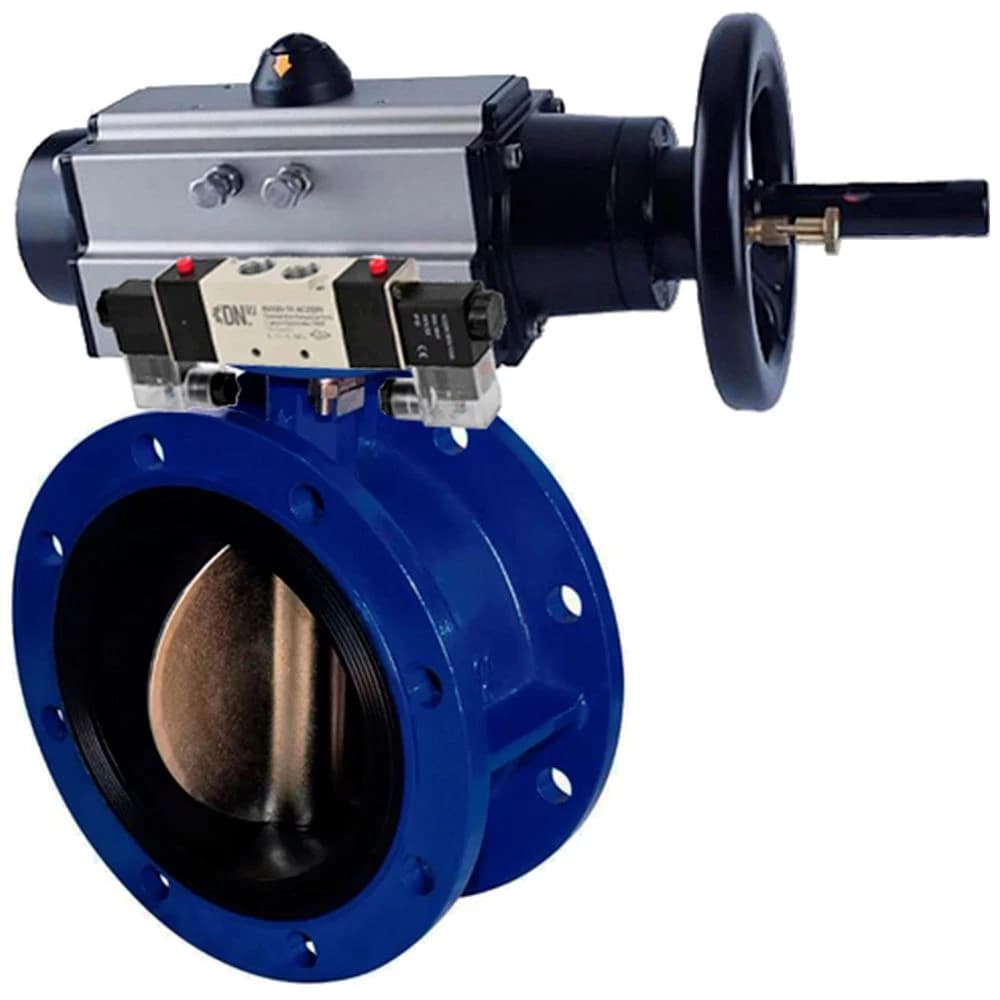 Затвор дисковый поворотный GGG40-304-EPDM-2W-F Ду65 Ру16, фланцевый, корпус чугун GGG40, диск нержавеющая сталь 304, уплотнение EPDM, с пневмоприводом DA-105-1, с пневмораспределителем PND1-S2EM-52-2-T08-220VAC