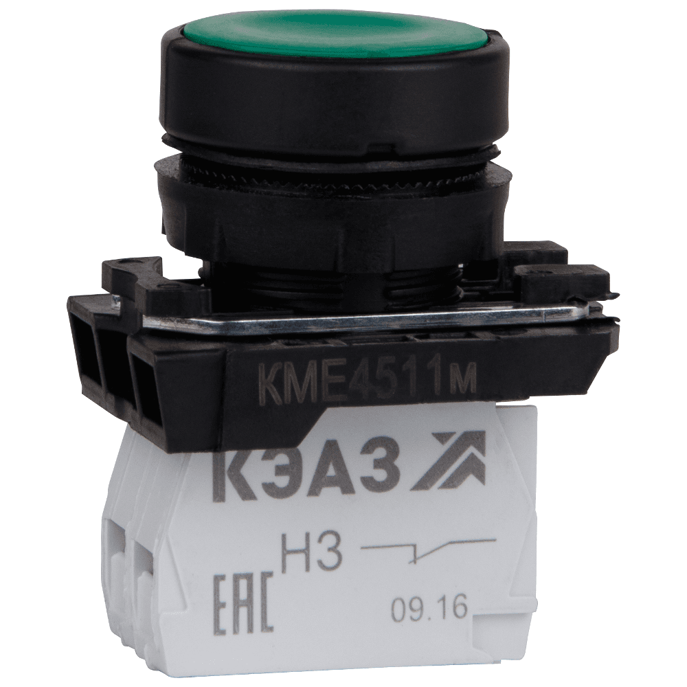 Кнопка КМЕ4511м-зеленый-1но+1нз-цилиндр-IP54