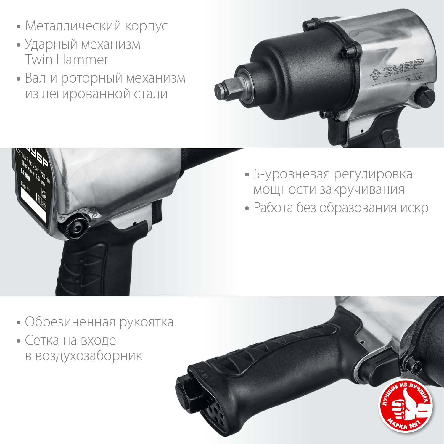 Гайковерт ударный пневматический ПГ-720, 1/2'', 720 Нм