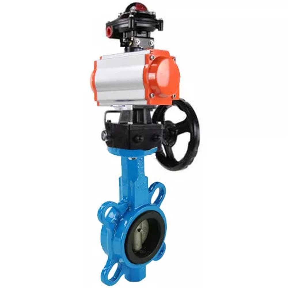 Затвор дисковый поворотный GGG50-GGG40-EPDM Ду250 Ру16, корпус чугун GGG50, диск чугун GGG40, уплотнение EPDM, с пневмоприводом DA-140 двойного действия, с БКВ LSB-410-02ExM12-250, с ручным дублером HDM-4