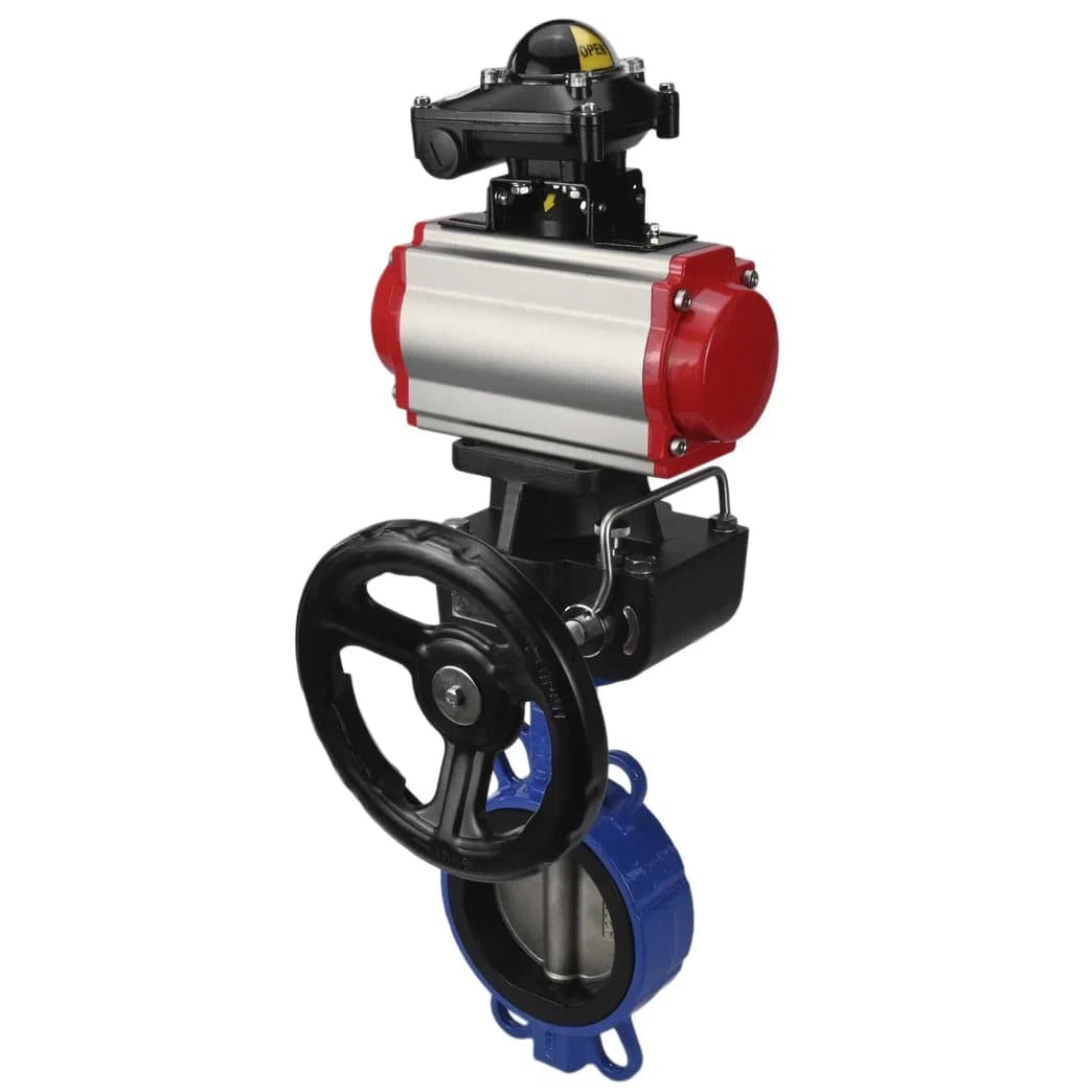 Затвор дисковый поворотный GGG50-GGG40-EPDM Ду40 Ру16, корпус чугун GGG50, диск чугун GGG40, уплотнение EPDM, с пневмоприводом DA-052 двойного действия, с БКВ LSB-210-02NM12-220/24, с ручным дублером HDM-1
