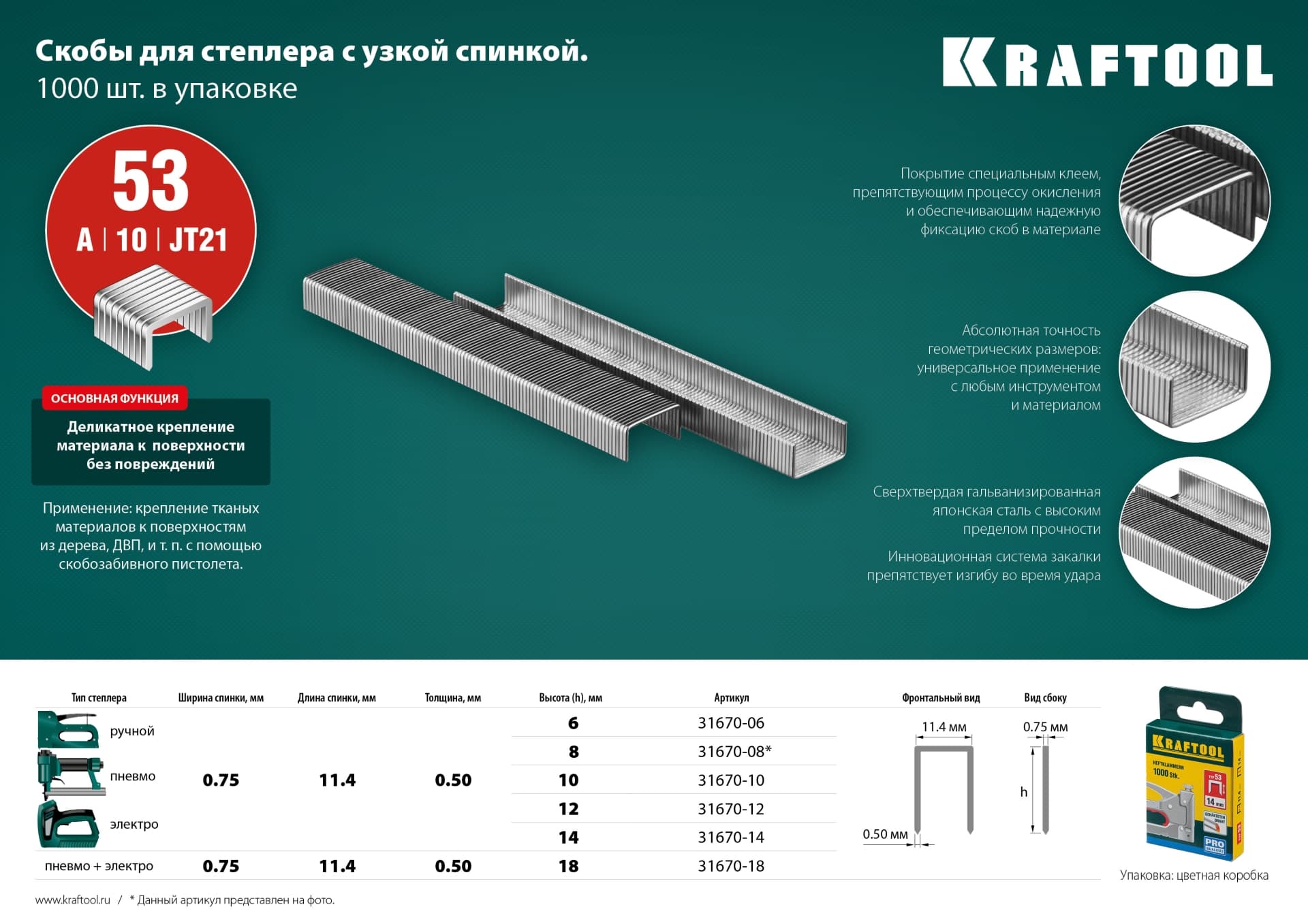 Скобы для степлера узкие тип 53 6 мм 1000 шт