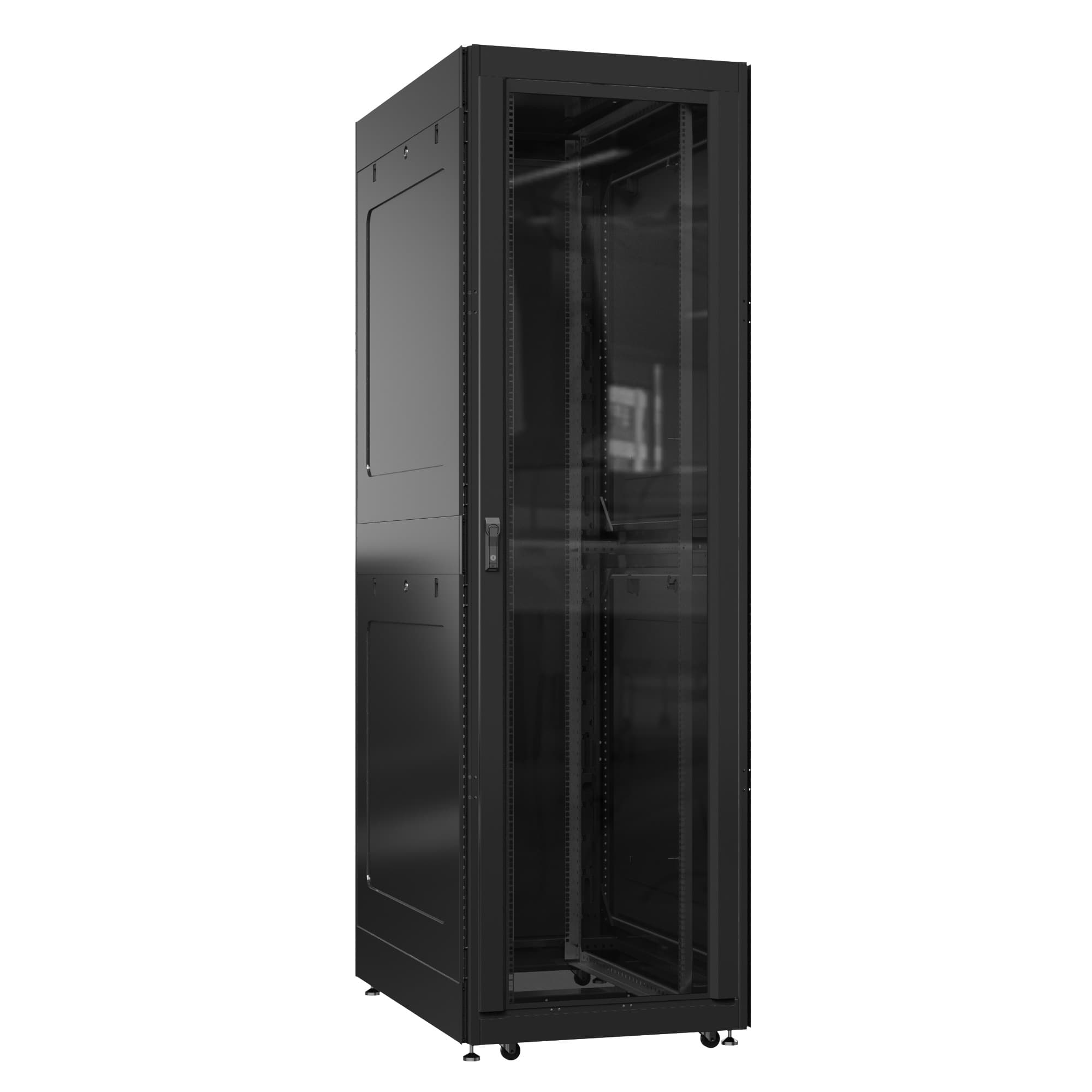 Шкаф серверный 52U 800х1000 передняя дверь: стекло IP41. задняя дверь: одностворчатая глухой металл IP51. боковые панели: глухой металл. цвет: черный RAL9005