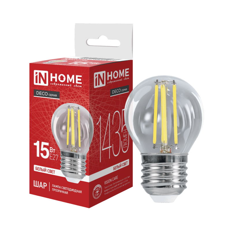 Лампа светодиодная LED ШАР deco 15 Вт 230 В Е27 4000 К 1435 Лм прозрачная