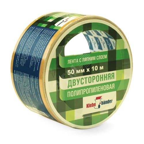 Двусторонняя лента 50 мм х 25м полипропилен в индивидуальной упаковке Klebebander /36