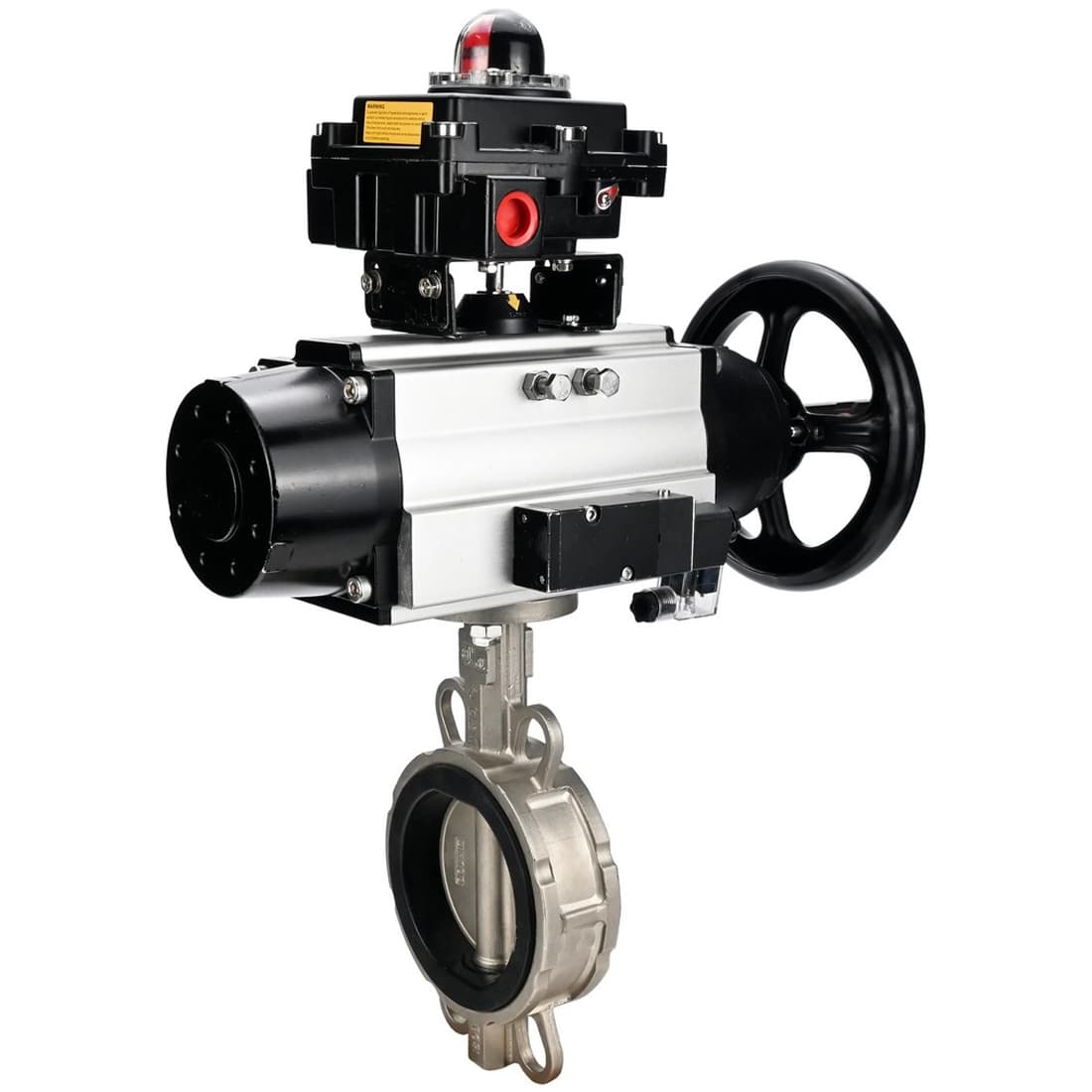 Затвор дисковый поворотный 304-304-VITON-2W-Fb-H Ду150 Ру16 межфланцевый, корпус нержав.сталь 304, диск нержав.сталь 304, VITON, с пн.приводом DA-105, пн.распределителем PND2-S1EM-52-1NC-J08-24VDC NAMUR и БКВ LSB-510-02ExM12-250