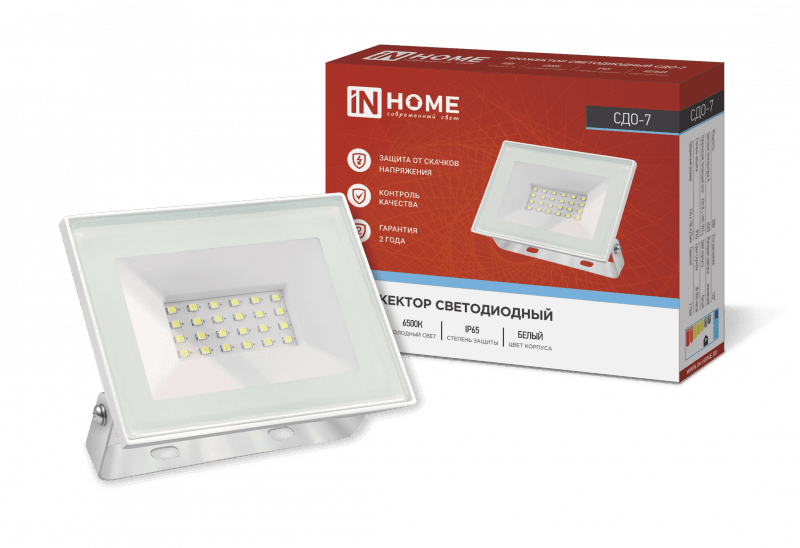 Прожектор светодиодный СДО-7 30 Вт 6500К IP65 белый IN HOME