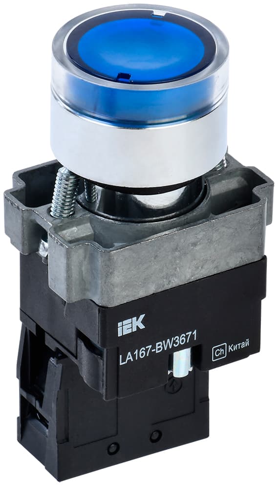 Кнопка LA167-BW3671 d=22мм RC 1з с подсвет. синяя