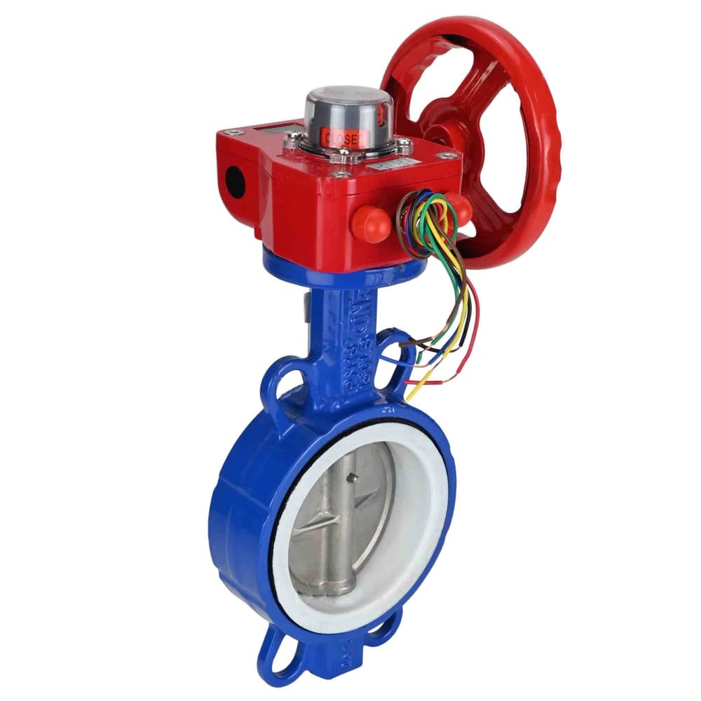 Затвор дисковый поворотный WCB-316L-PTFE Ду50 Ру16 корпус углеродистая сталь WCB, диск нержавеющая сталь 316L, уплотнение PTFE, с редуктором HGBF-1 с индикатором положения и датчиком обратной связи