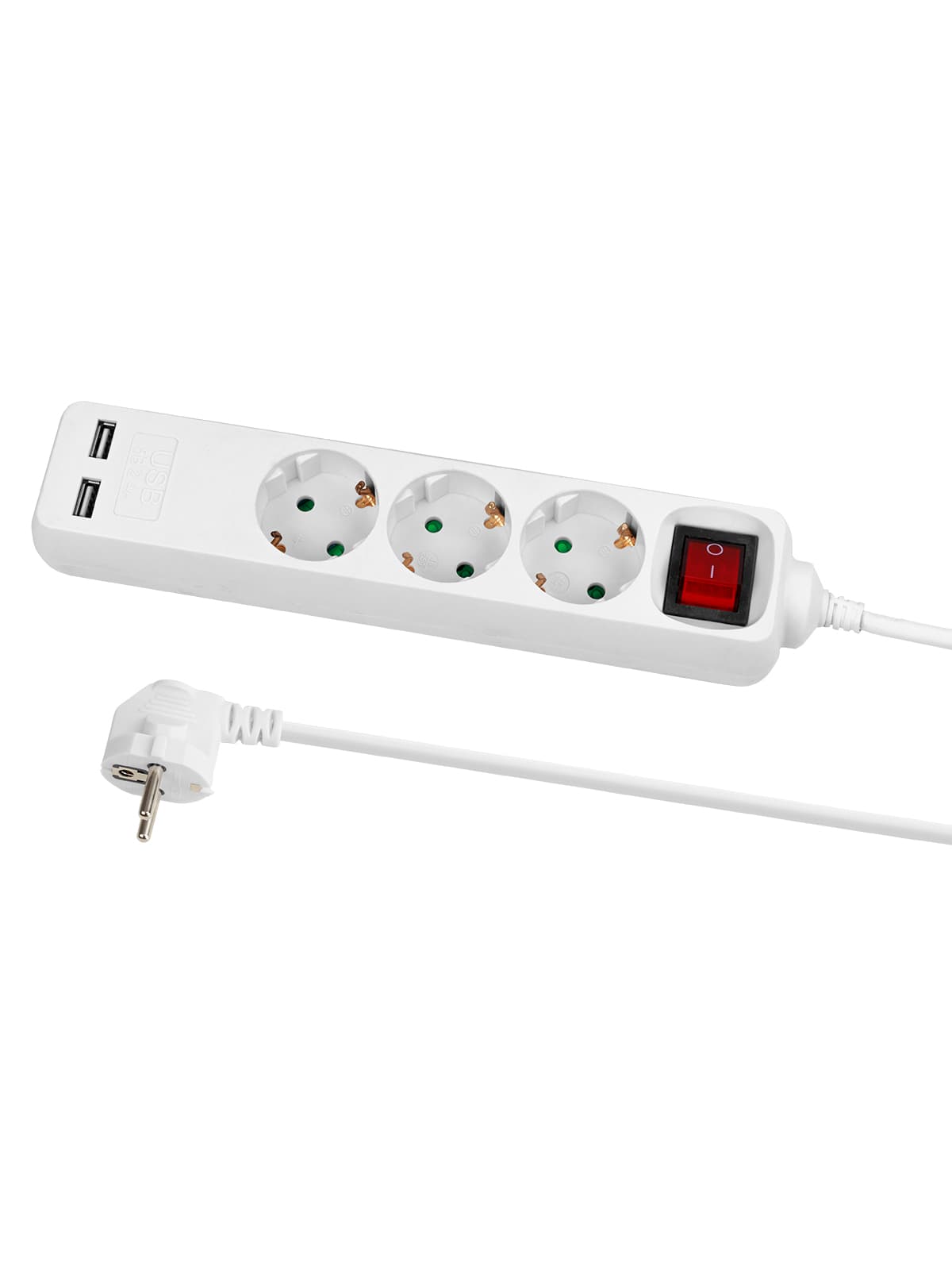 Удлинитель бытовой  У03В-USB 3 гнезда, 2USB 2,4А, 1,5 м, вык., з/к, ПВС 3х0,75мм2 10А/250В белый TDM
