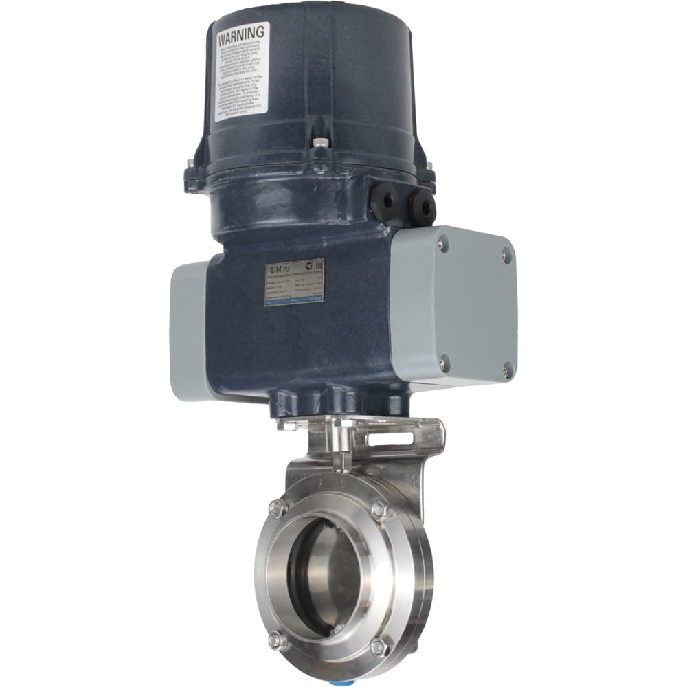 Затвор дисковый поворотный 304-304-NBR-2W-Fb-H Ду65 Ру16 корпус нержавеющая сталь 304, диск нержавеющая сталь 304, уплотнение NBR, с электроприводом (сервоприводом) ЭПВП-005 220В с пружинным возвратом
