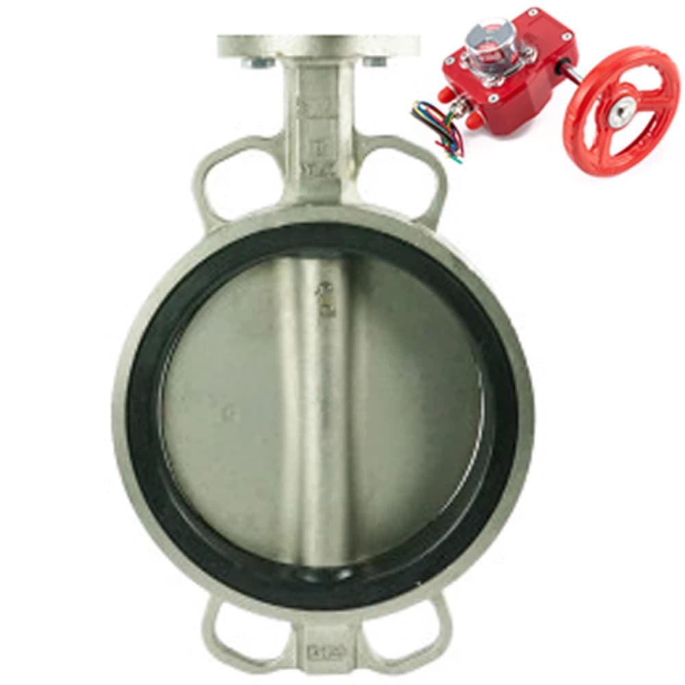 Затвор дисковый поворотный 304-304-NBR-2W-Fb-H Ду150 Ру16, нержавеющая сталь 304, уплотнение NBR, с редуктором HGBF-2 с индикатором положения и датчиком обратной связи